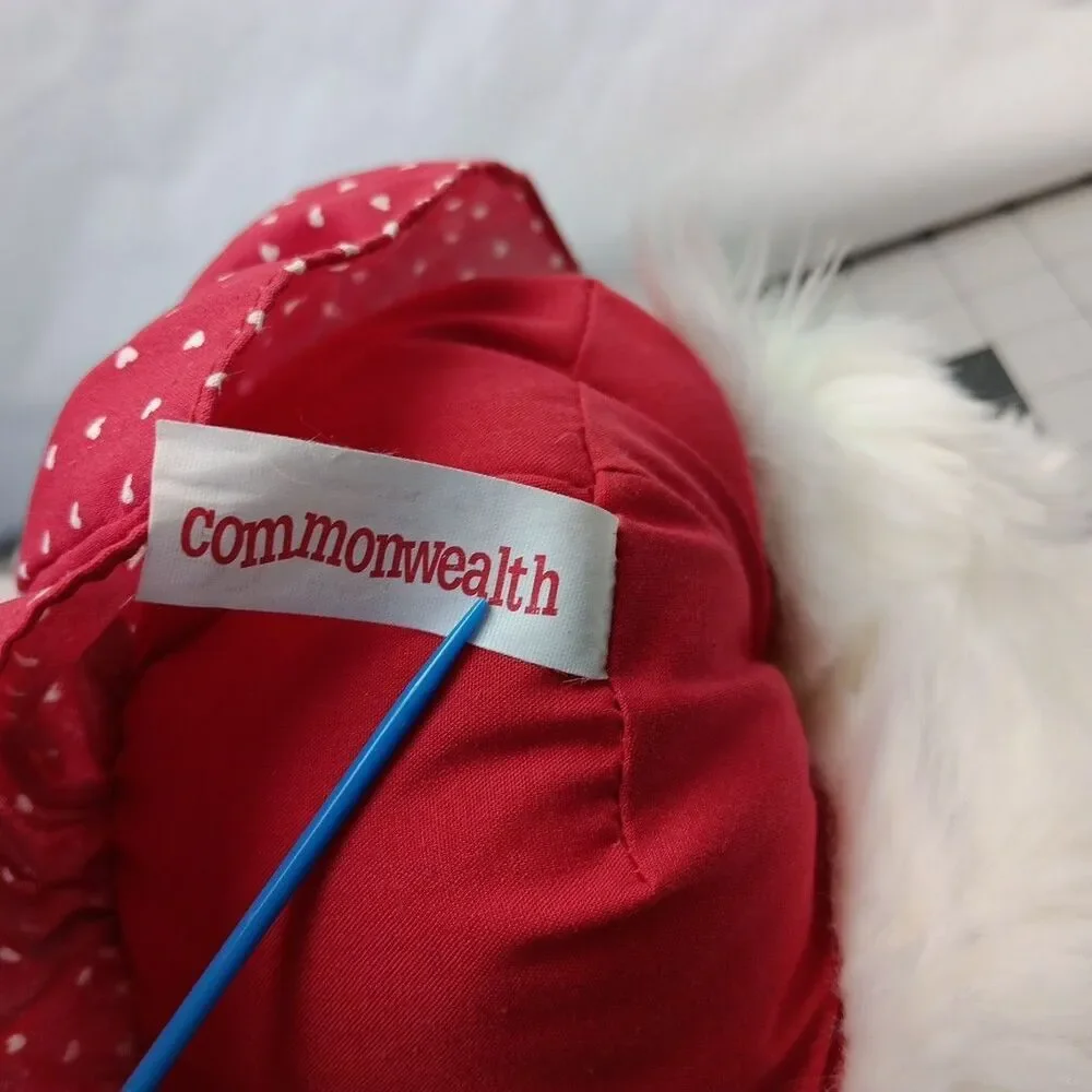 Commonwealth White Puppy Dog Red Hearts Dress and Bow Valentine's Day Plush
